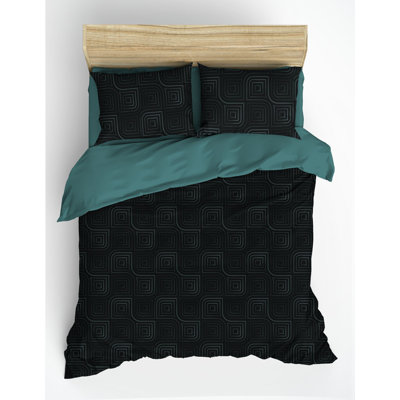 Luxury Ranforce Quilt Cover Set, Petrol Blue, 78.7 x 78.7 inches | 100% Cotton, 145 Thread Count, Machine Washable | Includes 2 Pillowcases (31.5 x 31.5 inches) | Elegant Reactive Printing, Soft & Durable