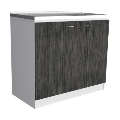 Brookeline Rectangle 2-Door Utility Sink And Cabinet White And Smokey Oak