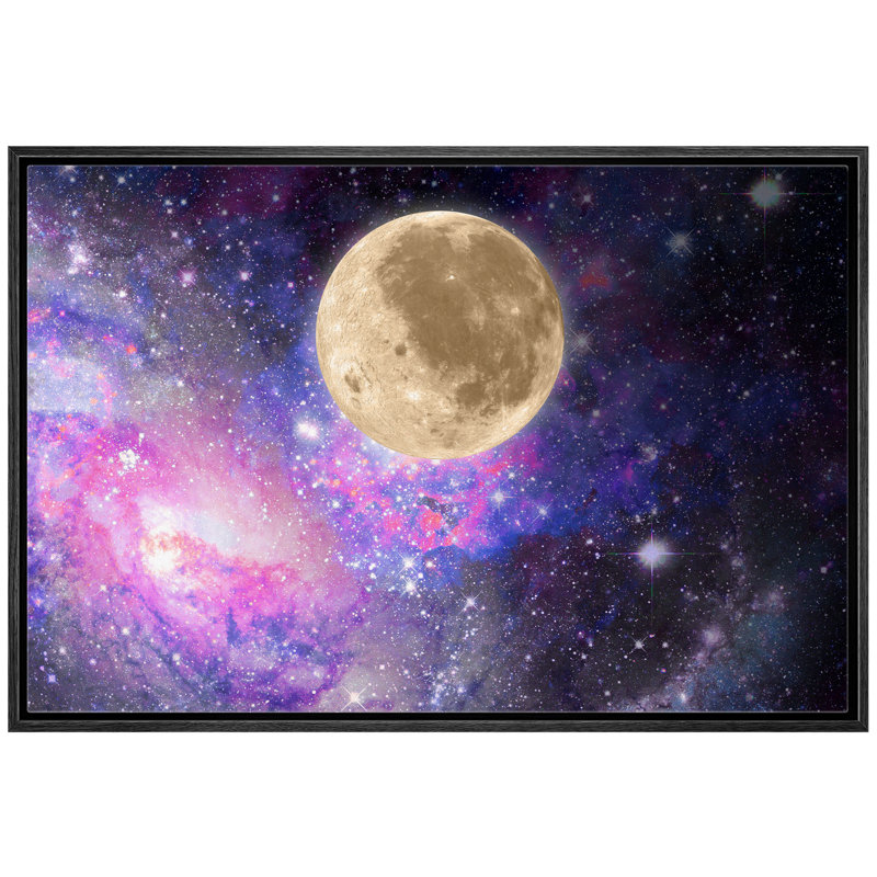 " Moon In The Galaxy ", 24" H x 36" W x 1.5" D, Black Framed