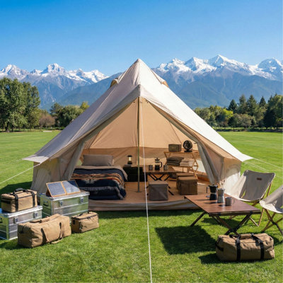 4 Season Bell Tent 9.8 FT, Waterproof Glamping Yurt Tent with Stove Jack, Fits 4 People Family Camping Tent for Outdoor Parties & Camping