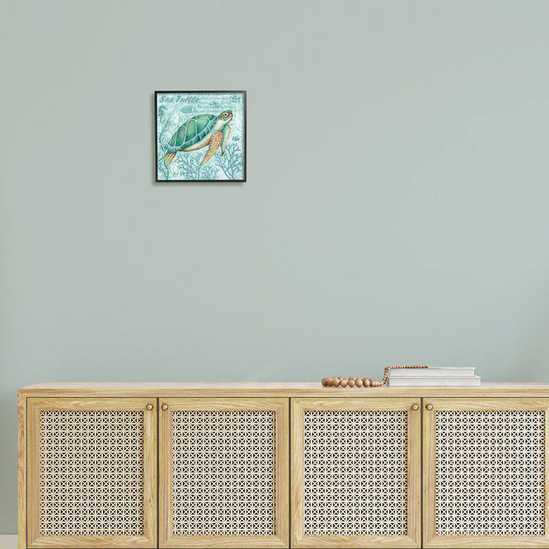 «Sea Turtle», ensemble de textures de corail détaillées, giclée, art texturé par Emma Leach, Giclée encadrée noir minuit