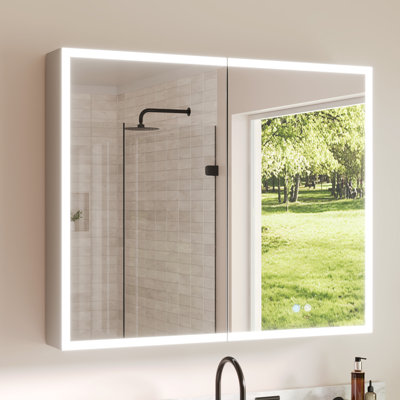 36'' W x 30'' H LED Medicine Cabinet All-in-One Smart Mirror Cabinet with Defogger, UV Toothbrush Holder, Built-in USB & Dimmable Lights