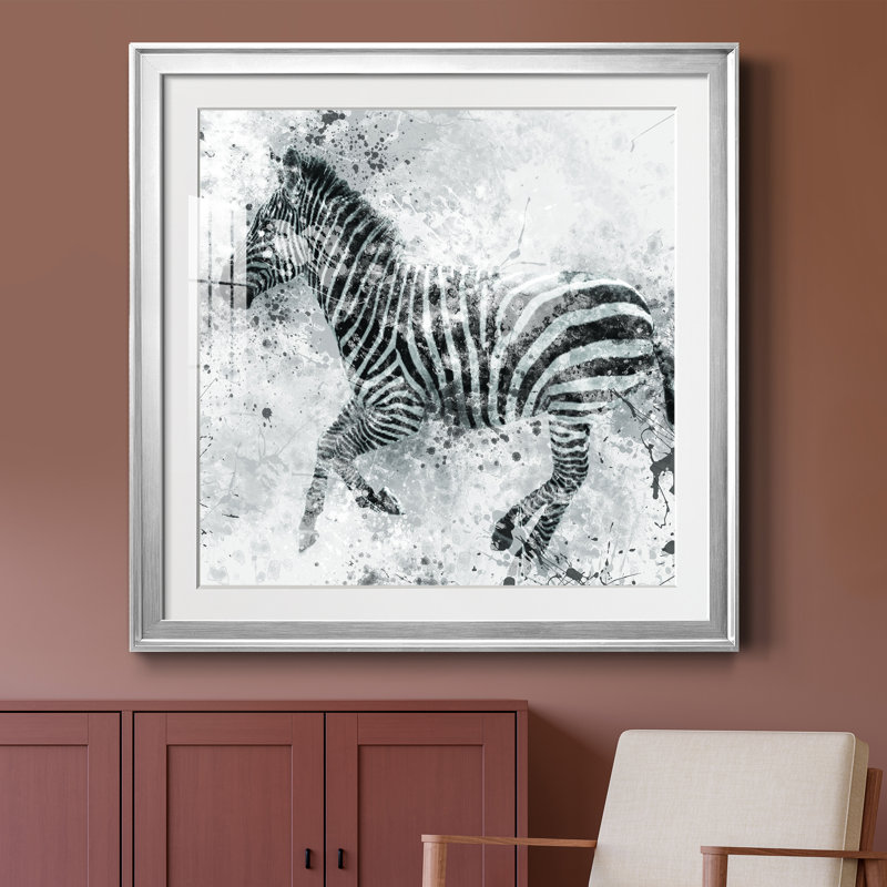 Zèbre II - peinture encadrée, H 30,5 po x l 30,5 po x P 1,5 po, Papier avec cadre argenté