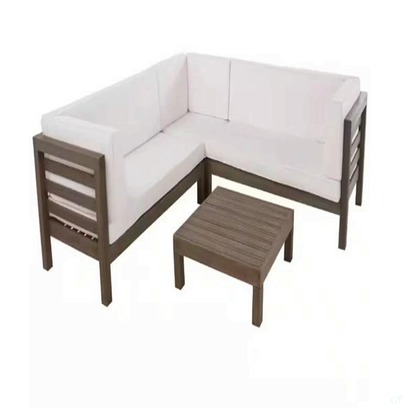 Ensemble modulaire d'extérieur en bois avec coussins, Coussin blanc / cadre gris