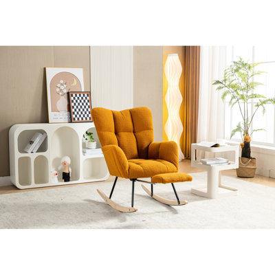 Chaise berçante à dossier avec repose-pieds réglable, H 38,3 po, repose-pieds moderne en tissu pour le salon