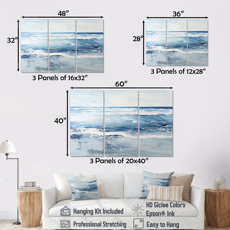 Pruden - Ensemble d'art mural plage, Toile tendue, H 32 po x l 48 po x P 1 po