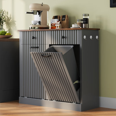 Double Tilt Out Trash Cabinet 20 Gallons Wooden Free Standing(not Include Trash Can)