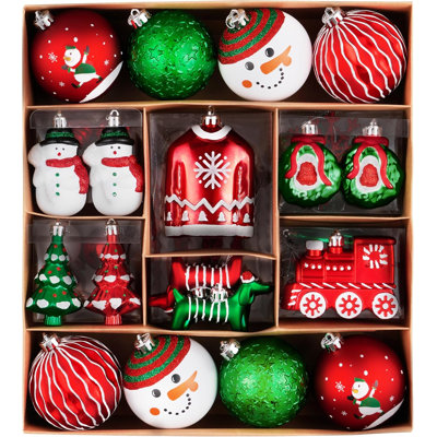  Ensemble d'ornements de Noël, ensemble de décorations d'arbre de Noël assorti incassable rouge vert et blanc 60 t, variété d'ornements de boules suspendues fantaisistes en vrac pour Noël