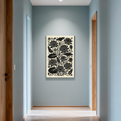 Plantes et fleurs - Motif floral de lotus noir et blanc