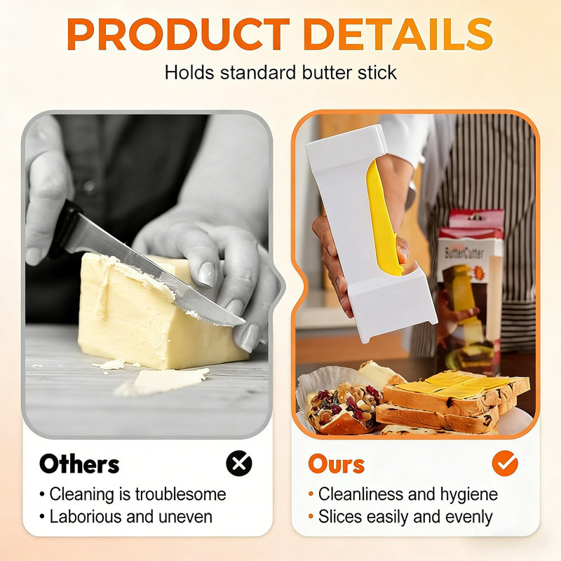 Butter Slicer, Manual Cheese Cutter with Stainless Steel Blade - Food Grade Plastic Butter Keeper & Dispenser - Perfect for Baking, Cooking and Breakfast Prep