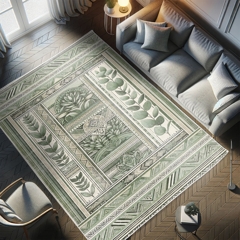 Peacock Green and Pale Tan Botanical Synthetic Area Rug