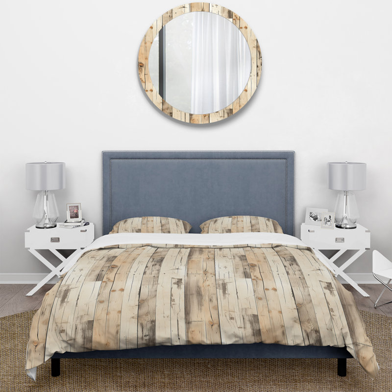 Beige Rustic Wooden Panels Countyhome Duvet Cover, King Duvet Cover + 2 King Shams