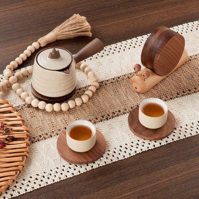 Acacia & Birch Wooden Coaster Set with Snail-Shaped Holder, Magnetic Coasters with Phone Stand Function for Home Decor