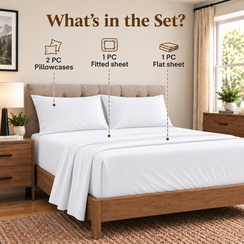100% Cotton 800 Thread Count King Size 4-Piece Sheet Set, White, King, White