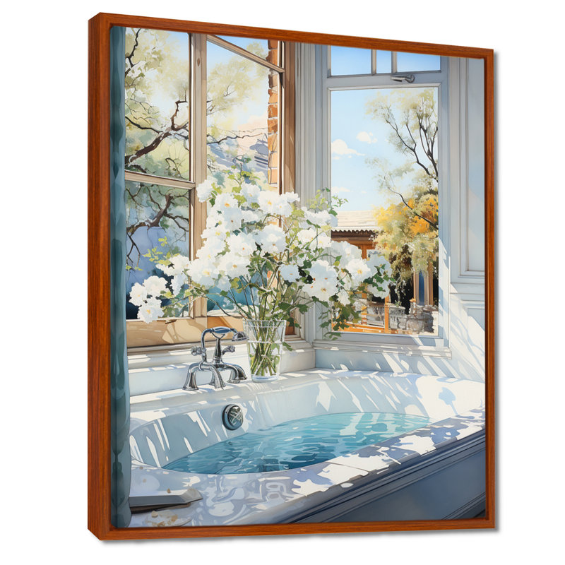 Bathroom Tranquil Reflections VI - Art mural encadré pour salle de bain, H 32 po x l 16 po x P 1 po, Cadre flottant brun
