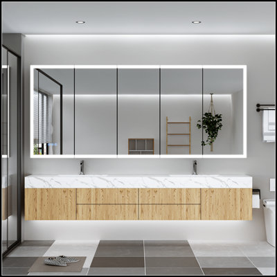 Armoire de toilette avec miroir à DEL avec antibuée, 3 températures de couleur, encastrée ou murale, rangement spacieux