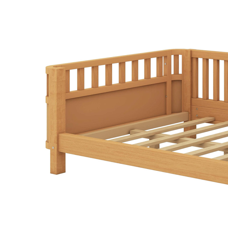 Lit plateforme en bois avec rails, Naturel, Lit double