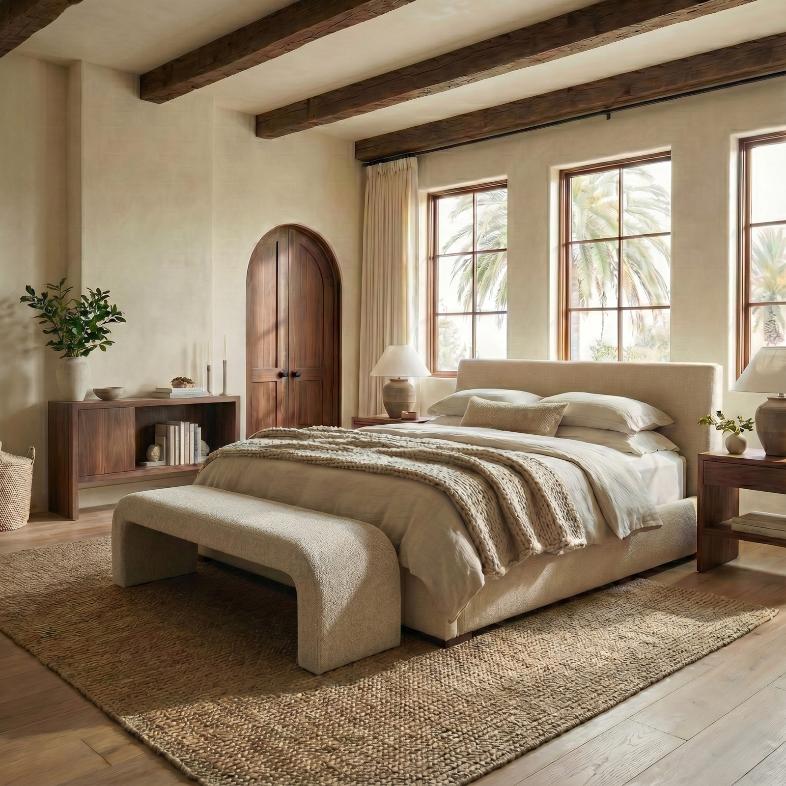Daine 62" Linen Bedroom Bench, Light Brown Polyester