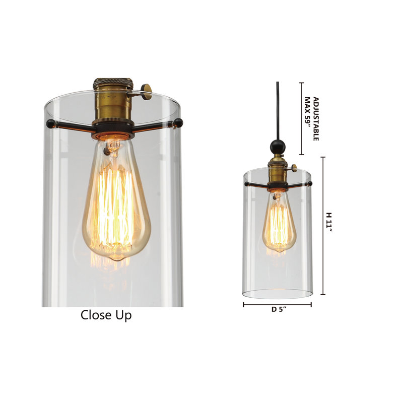 Luminaire suspendu cylindrique industriel en verre 1 lumière