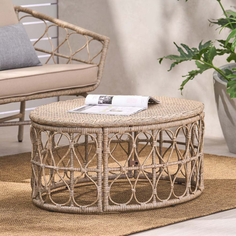 Gustel Oval Metal Outdoor Coffee Table , 32.5'' in. W in. D, Light Brown