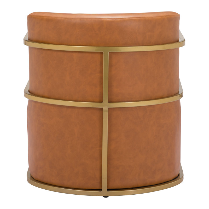 Brown Faux Leather and Metal Contemporary Armchair