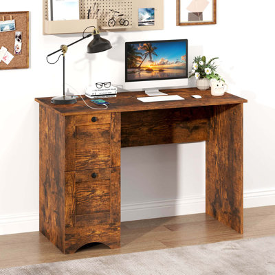 Bureau d'écriture compact 43 "avec bureau à 2 tiroirs pour bureau à domicile brun