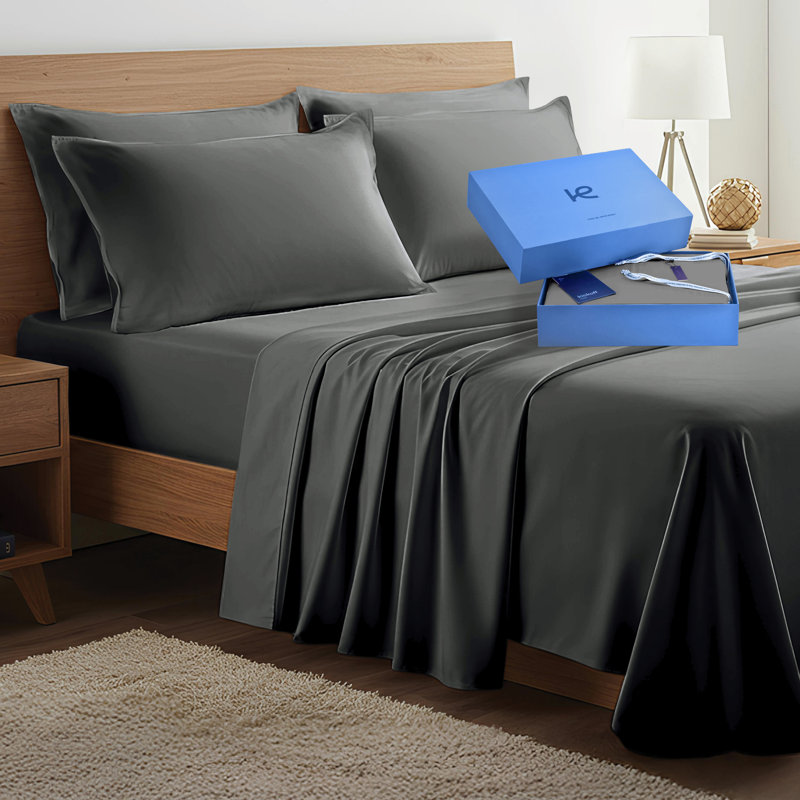 100% Organic Viscose From Bamboo Sheets Set, 300 Thread Count, 4-pc Set, Luxury Cooling Sheets, Deep Pockets - Gift-Ready Packaging, Queen Size (Charcoal Grey)