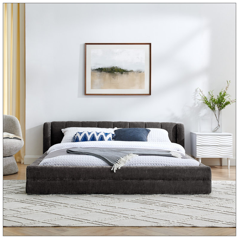 Structure de lit rembourrée avec tissu épais, Gris foncé