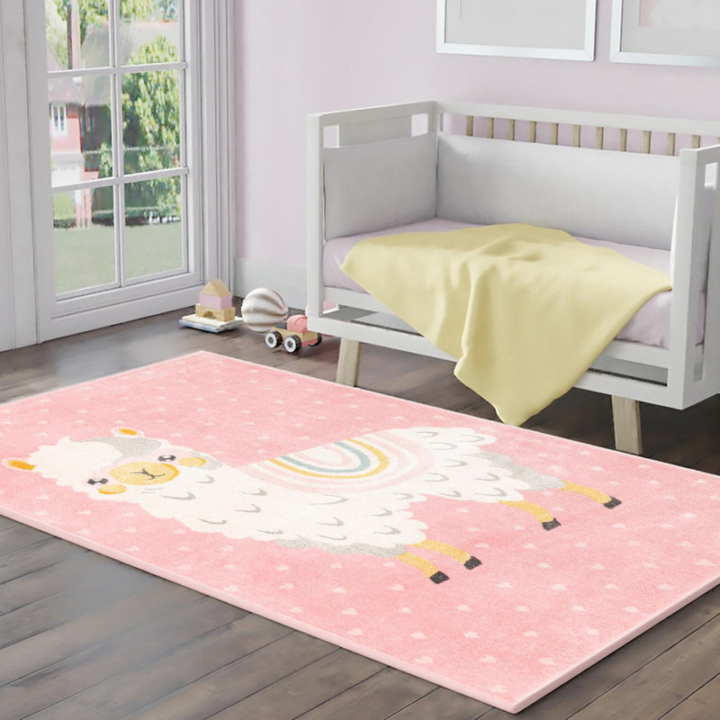 Rectangle Polka Dots Polypropylene Plastic Rug, Rectangle 7'10" x 10', Pink