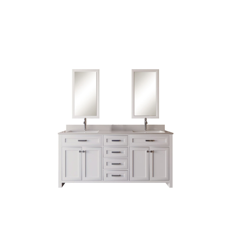Ensemble de meuble-lavabo double 70,7 po avec miroir Chanai, Blanc
