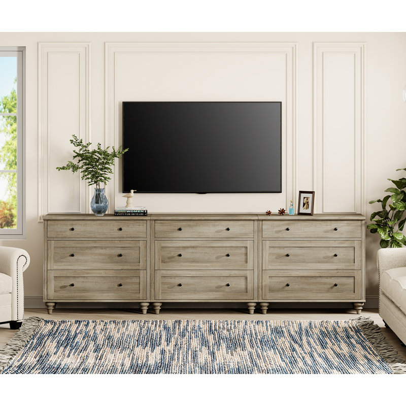 TV Stand With 9 Drawers, Wood TV Cabinet Entertainment Center, 3-In-1 Kids Dresser With 3 Drawers For Bedroom Living Room