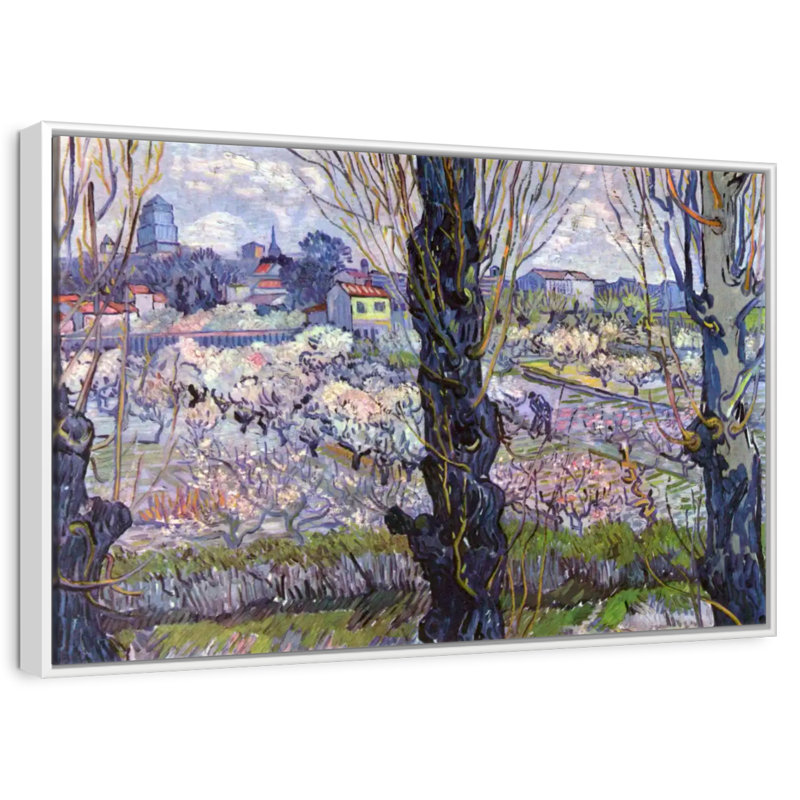 Vue des vergers en fleurs d'Arles, Cadre flottant blanc, 13 po x 9 po