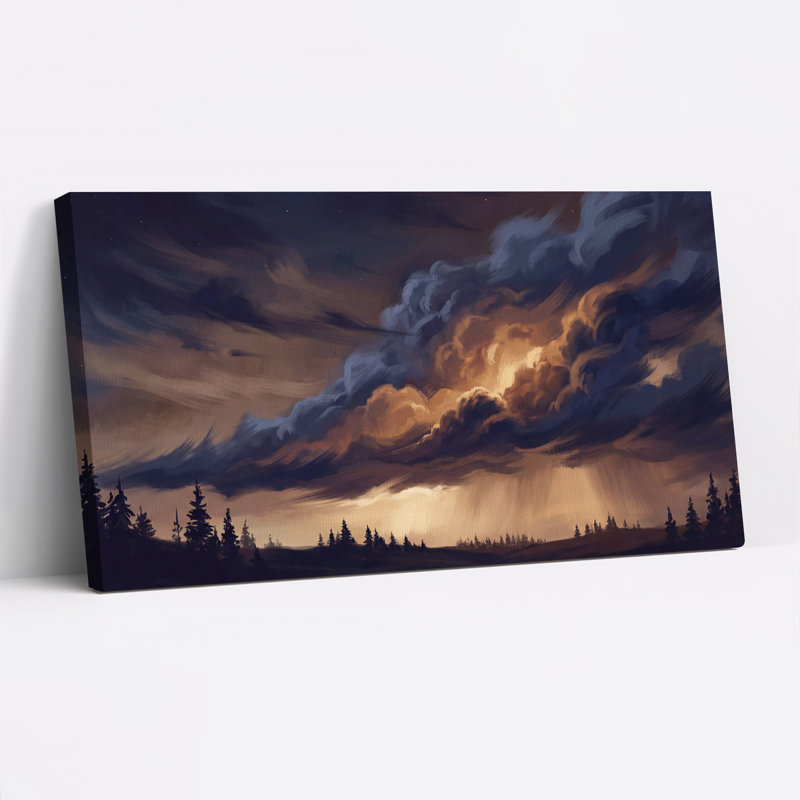 «Dramatic Storm Clouds Over Pine Forest», art mural sur toile, L 32 po x H 16 po
