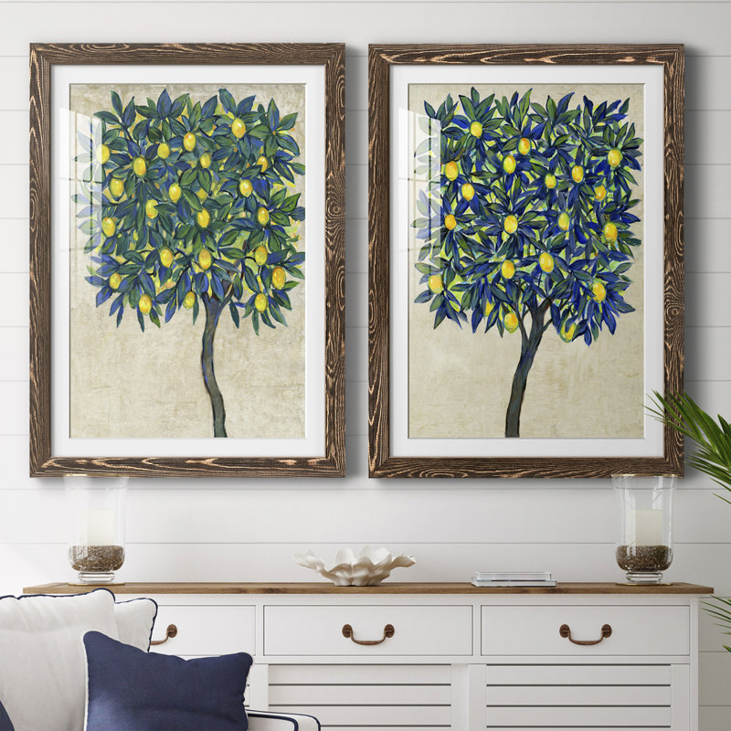 Lemon Tree Composition I Premium encadré mat - prêt à être accroché, H 24 po x l 40 po x P 1 po, Encadré de bois de noyer