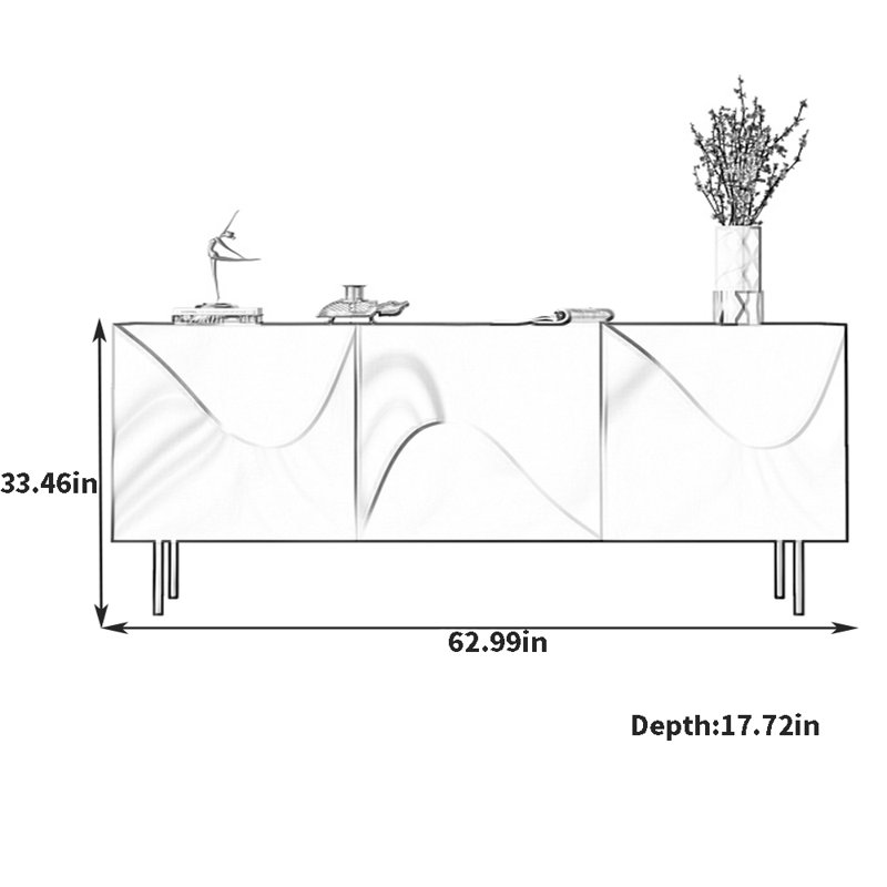 Buffet haut de gamme à grande capacité, H 33,46 po x l 62,99 po x P 17,72 po, Noir