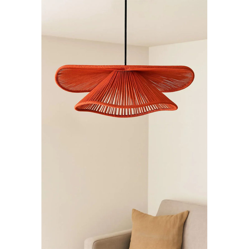 Lustre réglable élégant, rouge et noir, de 19,7 po x H 7,1 po | Corps en plastique durable avec capuchon en macramé | Hauteur réglable de 7,1 à 20,5 pouces | Douille E27, 40 W maximum (ampoule non incluse) | Parfait pour la décoration intérieure moderne