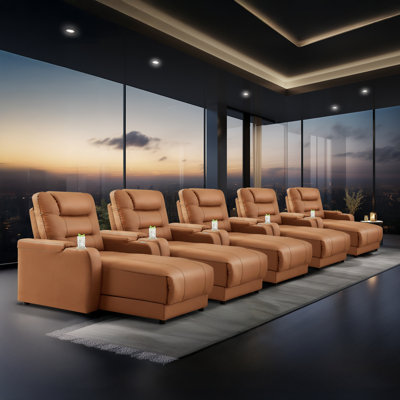 Modern Electric Power Reclining Home Theater Set: Breathable Faux Leather, Adjustable Backrests, Wireless Charging, Cup Holders