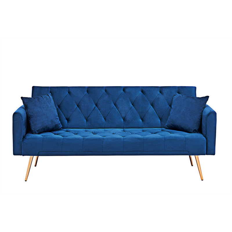 Canapé-lit à accoudoirs carrés en velours de 71 po Audrit, Velours bleu