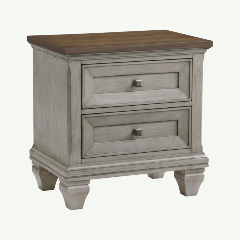 Two Drawers Nightstand Antique Gray And Brown Finish Bedroom Furniture 1Pc