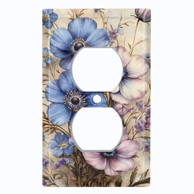 Couvercle de plaque d'interrupteur en métal; Bascule à 4 bandes US standard - Fleurs sauvages rétro