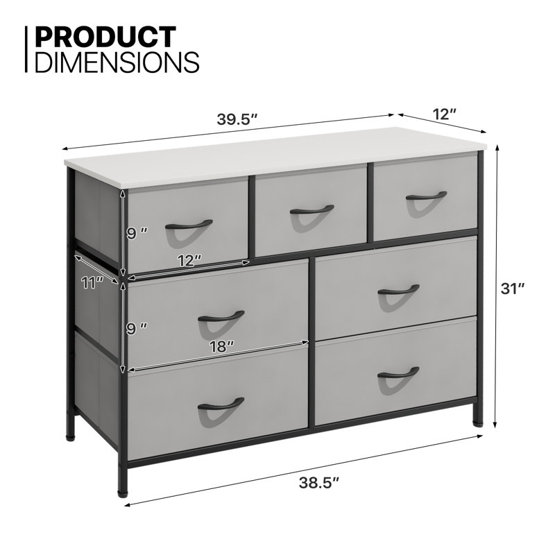 Niamani 7 Drawer 39.5" W Iron Chest, Gray