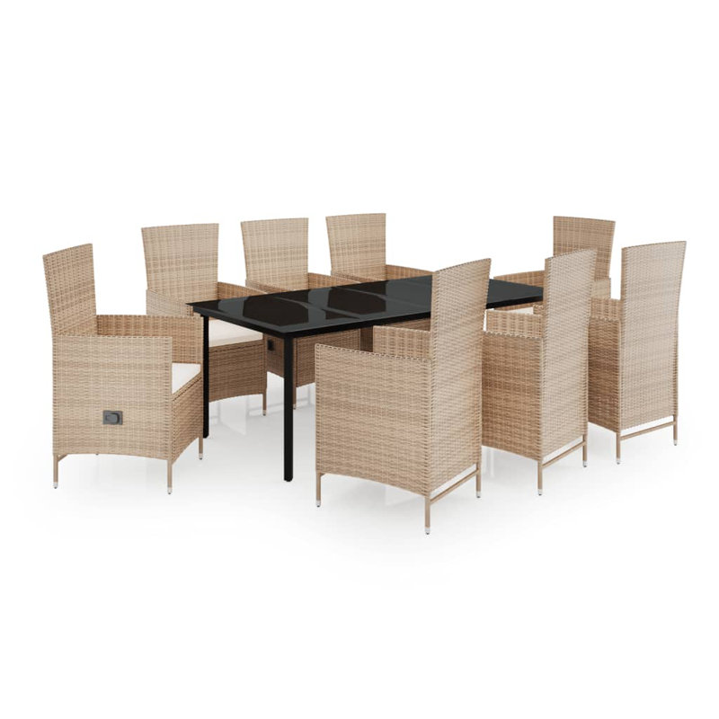 Rectangular 8 - Person Lounge Dining with Cushions, Beige , White