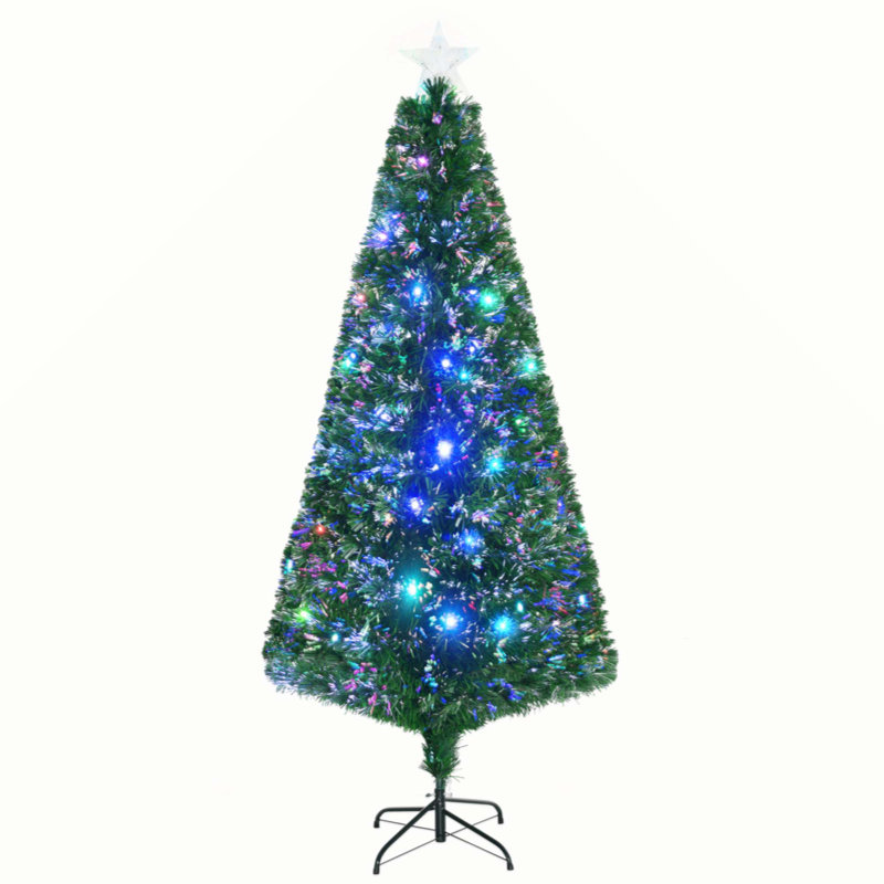 6' Tall Douglas Fir Pre-Lit Artificial Christmas Tree With Realistic Branches, 24 Multi-Colour LED Lights, Fibre Optics And 230 Tips