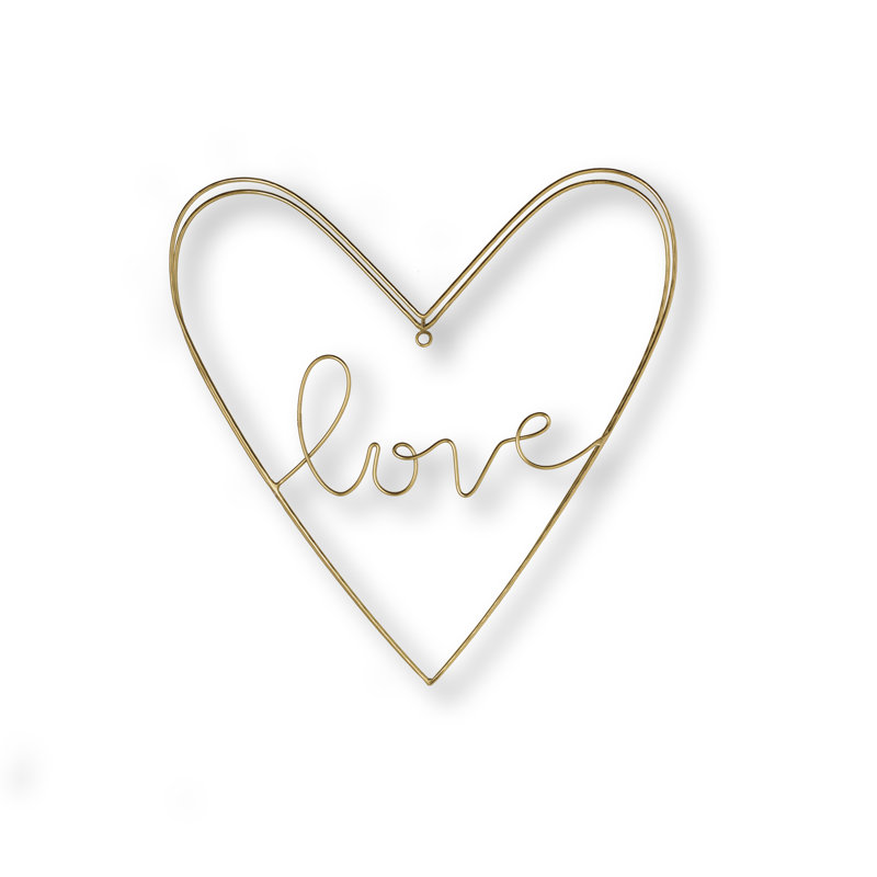Luxurious Gold Metal Heart Wall Art with Love Typography