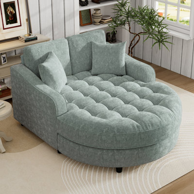 Chaise longue en chenille rembourrée avec coussins et siège capitonné