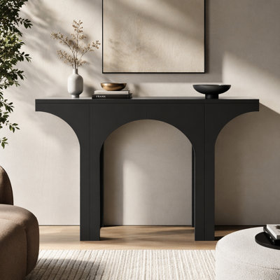 47” Modern Black Console Table for Entryway & Behind Sofa – Narrow Hallway Table with Arched Base