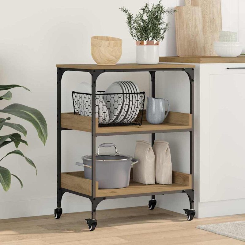 Wood Bar Cart, Artisan Oak