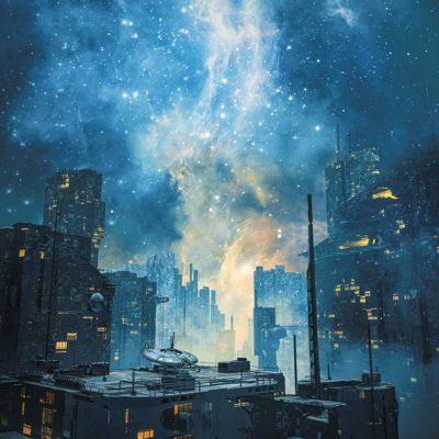 Galactic Space Colony 1 Piece Wrapped Canvas Wall Art