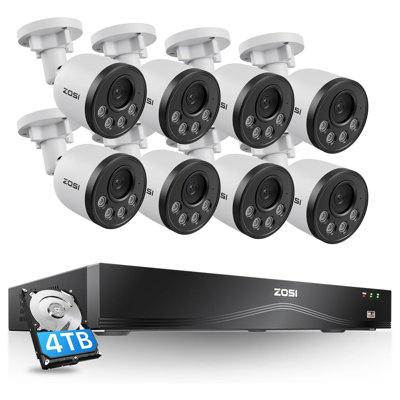 Caméra de sécurité 4K 16CH avec vue à 360 ° PoE Système de caméra vidéo 4 To HDD, 8MP Caméra PoE avec détection de véhicule