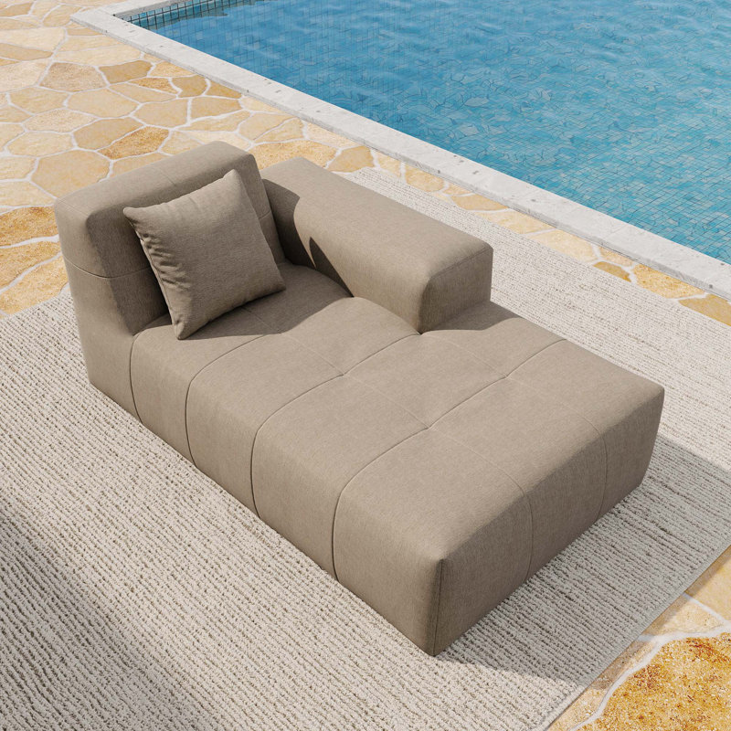 Patio Left-Arm Chaise Lounge Sofa – Single Modular Outdoor Sectional with Water-Resistant Cushions, LIGHT CAMEL
